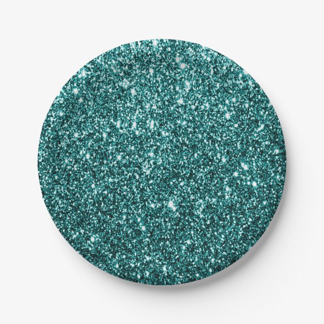 Prato De Papel Placa de papel de falso Teal Glitter (Frente)