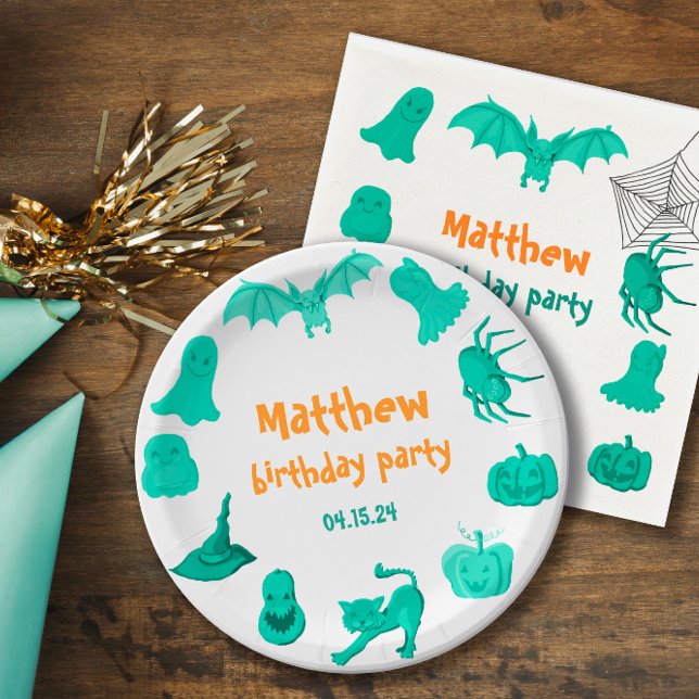 Prato De Papel Placa de papel de festa de aniversário verde para  (Green Halloween-themed birthday party Paper Plate
)