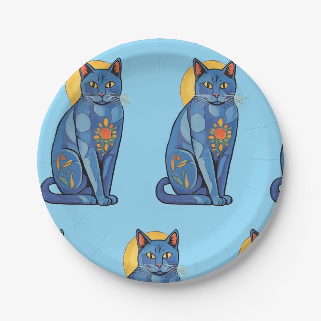 Prato De Papel Placa de papel de gato azul (Frente)