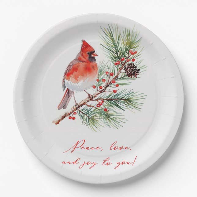 Prato De Papel Placa de Papel de Natal Cardinal Bird Vermelho (Frente)