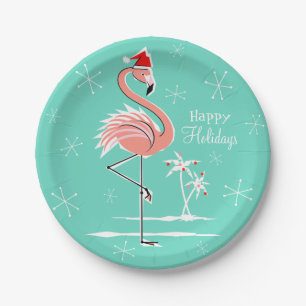Prato De Papel Placa de papel de Natal Flamingo Happy Holidays