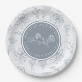 Prato De Papel Placa de papel de noiva de magnólia floral azul Du