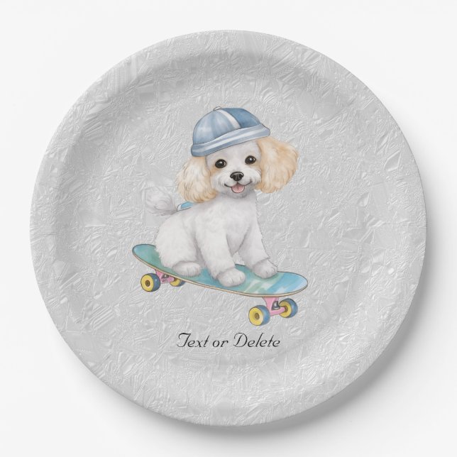 Prato De Papel Placa de papel de poodle de aquarela (Frente)