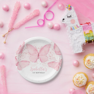 Prato De Papel Placa de papel de primeiro aniversario de borbolet