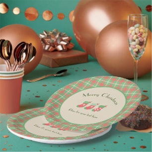 Prato De Papel Placa de papel de Xadrez de Natal verde