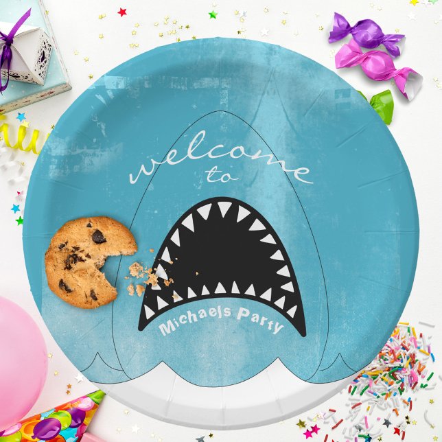 Prato De Papel Placa de papel do Aniversário de criança de Boca d (Shark Mouth Wave Exciting Party Paper Plate ©Susanne Sachers - Sunny Mind 🌞)