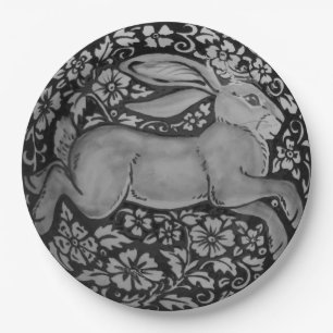 Prato De Papel Placa de papel do Designer de Coelho Preto e Branc