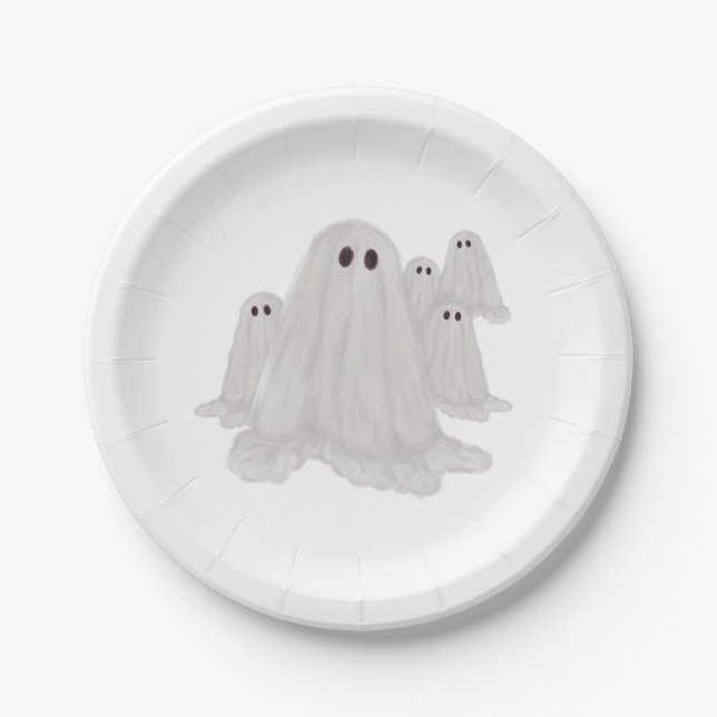 Prato De Papel Placa de papel do Fantasma Halloween (Frente)
