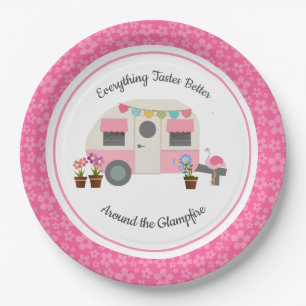 Prato De Papel Placa de papel do Glamper Feliz Rosa