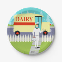 Placa de papel do Milkman retro da cidade pequena
