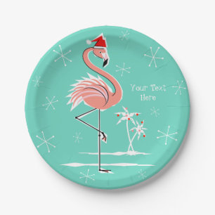 Prato De Papel Placa de papel do texto do flamingo do Natal