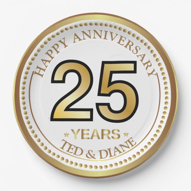 Prato De Papel Placa de papel dourada elegante com texto editável (Frente)