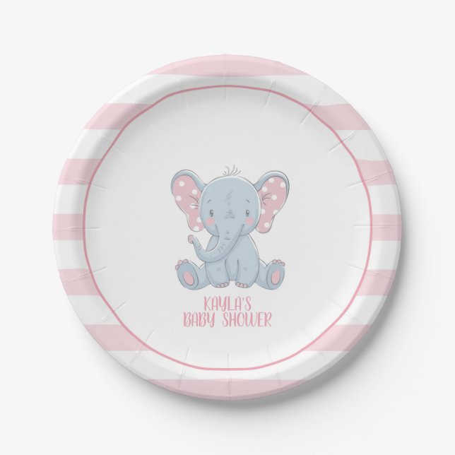 Prato De Papel Placa de papel elefante - Rapariga - Personalizada (Frente)