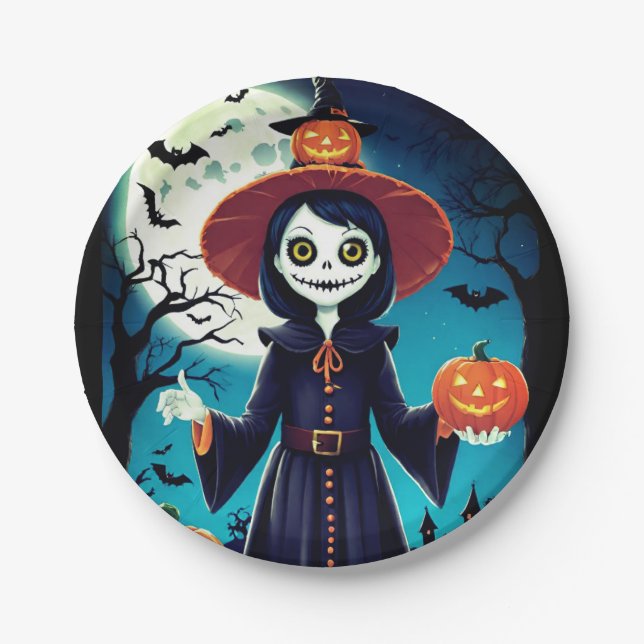 Prato De Papel Placa de Papel Escarlate do Halloween (Frente)