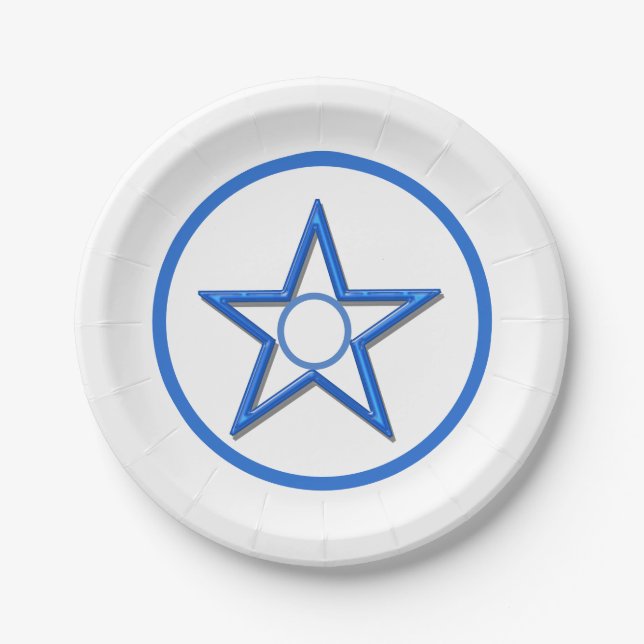 Prato De Papel Placa de papel - Estrela azul e círculos (Frente)