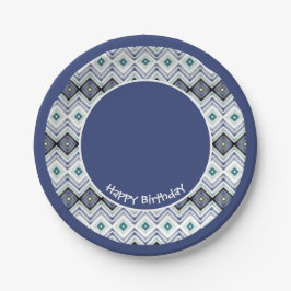 Prato De Papel Placa de Papel Feliz de Aniversário Azul e Teal