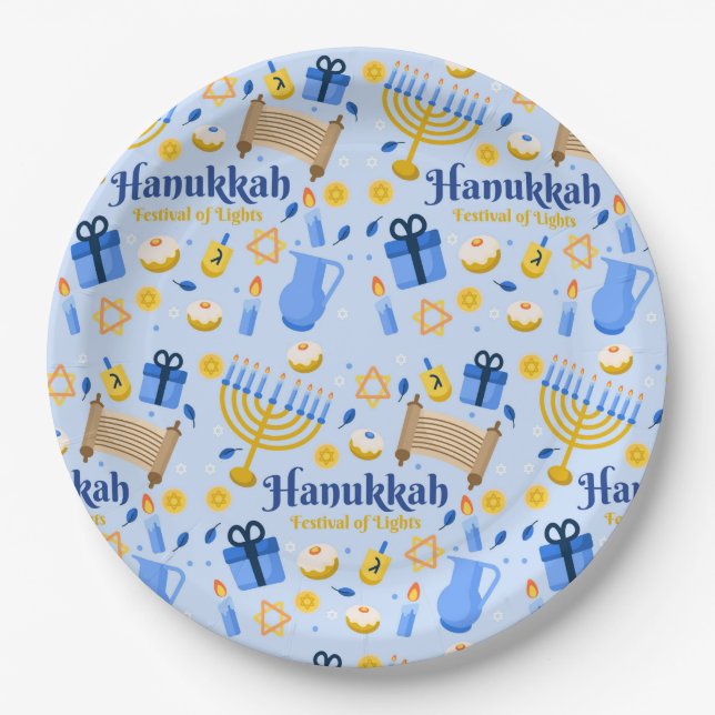 Prato De Papel Placa de Papel Feliz Hanukkah (Frente)