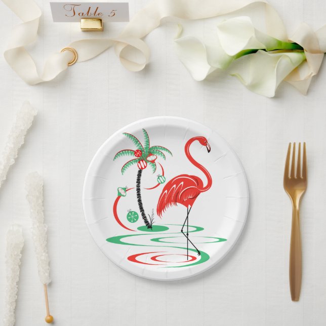 Prato De Papel Placa de papel Flamingo de Natal Vermelho (Casamento)