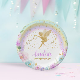 Prato De Papel Placa de Papel Floral de Aniversário, Fada Látea