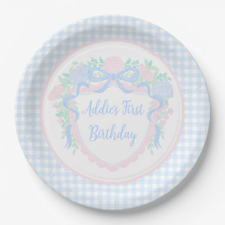 Prato De Papel Placa de Papel Floral de Gingham Preppy Gingham, d