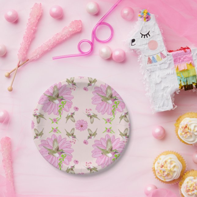 Prato De Papel Placa de Papel Floral Rosa e Verde Nostálgico (Festa)