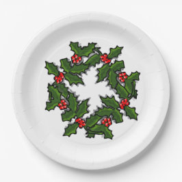 Prato De Papel Placa de Papel - Fraço de Folhas de Holly e Berrie
