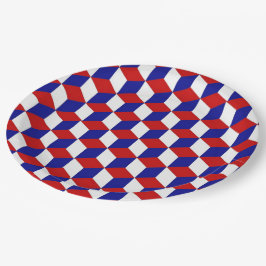 Prato De Papel Placa de papel - Ilusão em vermelho, branco e azul