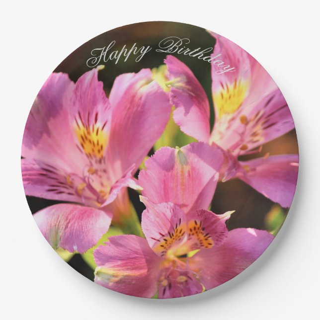 Prato De Papel Placa de Papel Lilly, Alstroemeria Rosa (Frente)