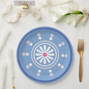 Prato De Papel Placa de papel margarida azul e branco