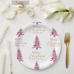 Prato De Papel Placa de Papel Padrão de Árvore de Natal Pagoda Ve