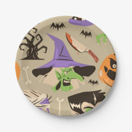 Prato De Papel Placa de papel padrão de vinheta do Halloween