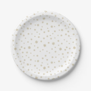 Prato De Papel Placa de Papel Padrão Dourada em Flocos de Neve