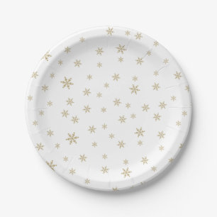 Prato De Papel Placa de Papel Padrão Dourada em Flocos de Neve