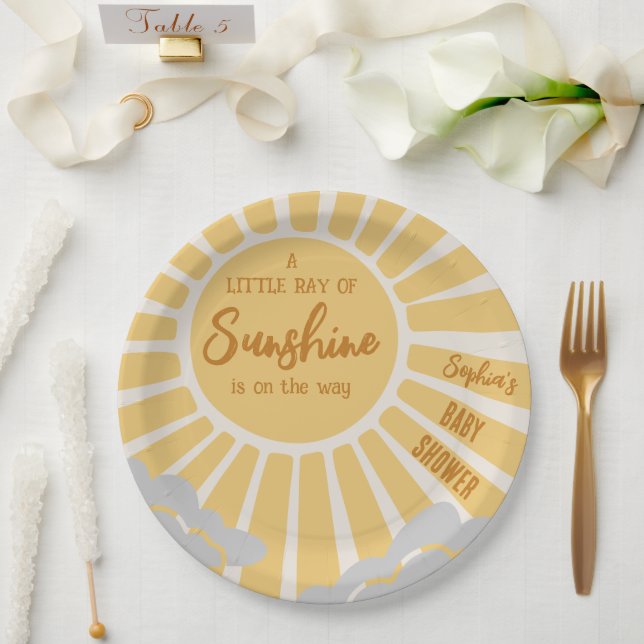 Prato De Papel Placa de papel para Chá de fraldas de sol boho (Casamento)