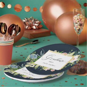 Prato De Papel Placa de Papel para Graduação Floral Blush Azul-Me