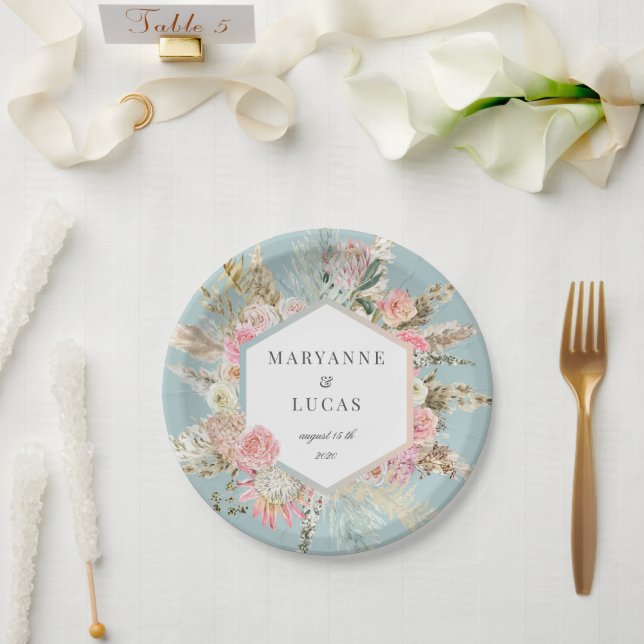 Prato De Papel Placa de papel para monograma floral boêmia Elegan (Casamento)