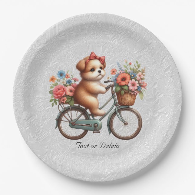 Prato De Papel Placa de papel para pãozinho em bicicleta floral (Frente)