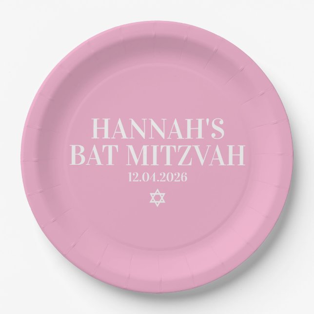 Prato De Papel Placa de papel personalizada do Bat Mitzvah (Frente)