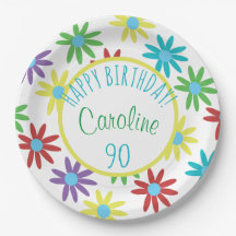 Placa de Papel Personalizada Floral de 90 Birthday