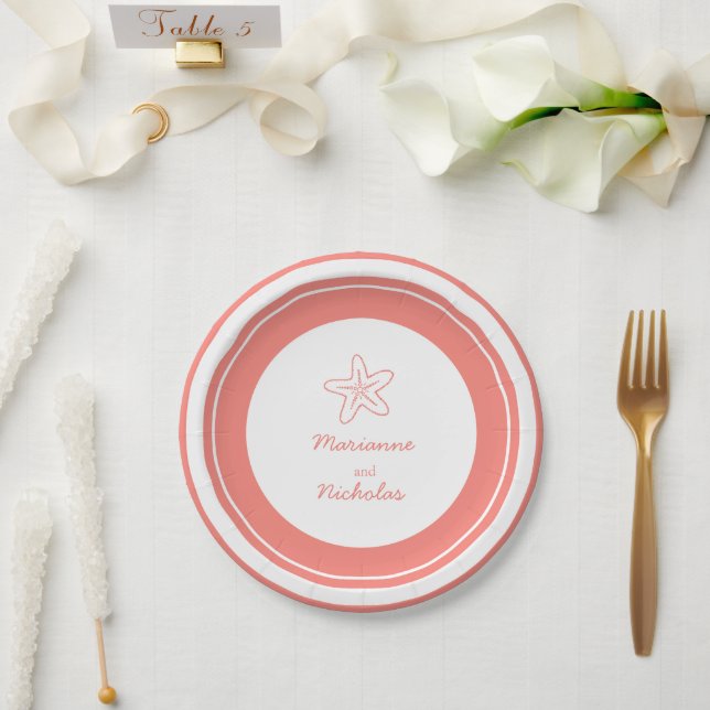 Prato De Papel Placa de papel personalizado laranja de peixe-estr (Casamento)