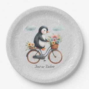 Prato De Papel Placa de papel pinguim de bicicleta floral