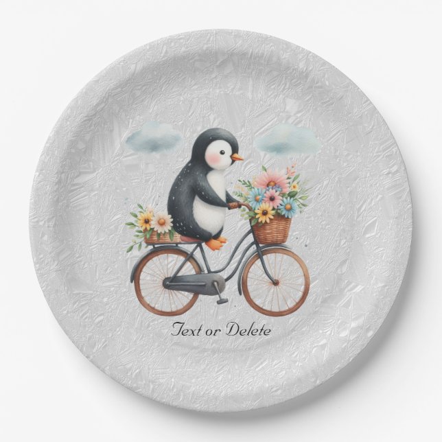 Prato De Papel Placa de papel pinguim de bicicleta floral (Frente)