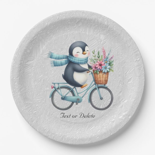 Prato De Papel Placa de papel pinguim de bicicleta floral (Frente)