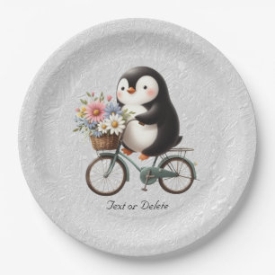 Prato De Papel Placa de papel pinguim de bicicleta floral