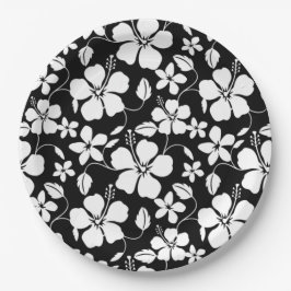PRATO DE PAPEL PLACA DE PAPEL PRETO HAWAIIAN HULA (HIBISCUS)