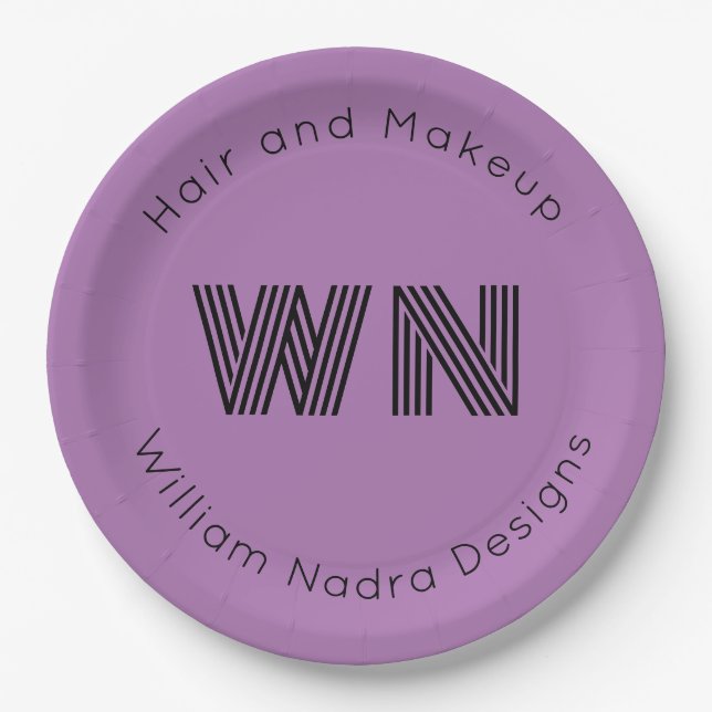Prato De Papel placa de papel púrpura pálida monograma do logotip (Frente)