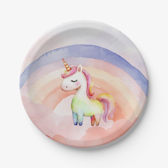 Prato De Papel Placa de papel Rainbow Unicorn (Frente)