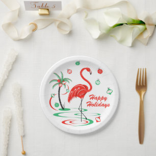 Prato De Papel Placa de papel Red Christmas Flamingo Holidays
