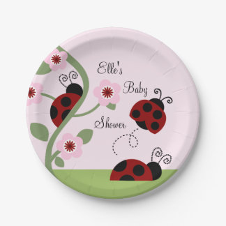 Prato De Papel Placa de papel Red Ladybugs e Flores