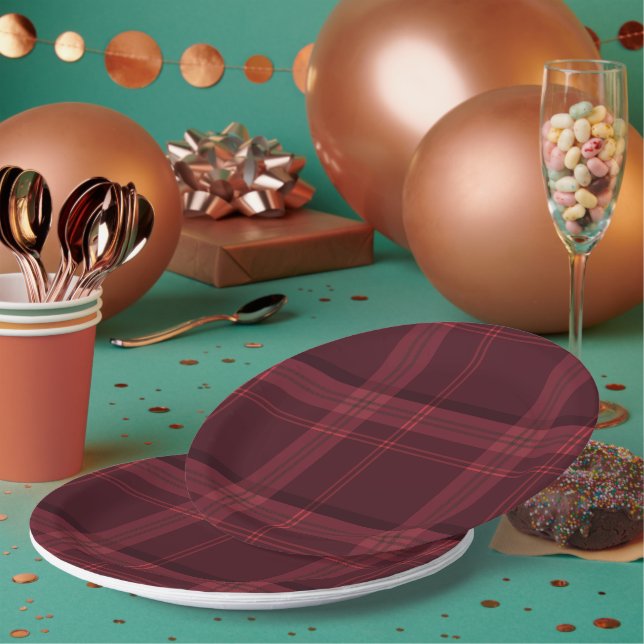 Prato De Papel Placa de papel redonda com Tecido Tartan de 9" (Múltiplo)